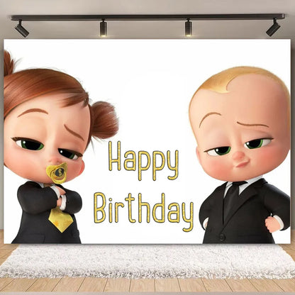 Cartoon Boss Baby Birthday Party Set - Disposable Tableware, Backdrop & Balloons for Kids Baby Shower Decor