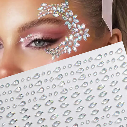 3D Holographic Teardrop Rhinestone Stickers - Self-Adhesive Crystal Diamond Face, Eye & Hair Decoration Tattoos