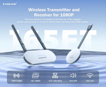 Lemorele Wireless HDMI Video Transmitter & Receiver Extender – HDMI/VGA Display Adapter Dongle for TV, Monitor, Projector, PC & Switch