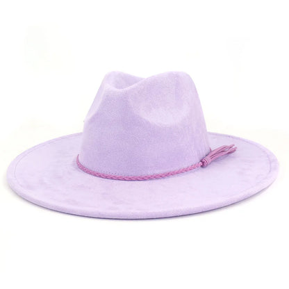 Suede Top Hat Fedora - 9.5cm Wide Brim Felt Jazz Hat for Men and Women, Autumn/Winter Classic Church Sombrer