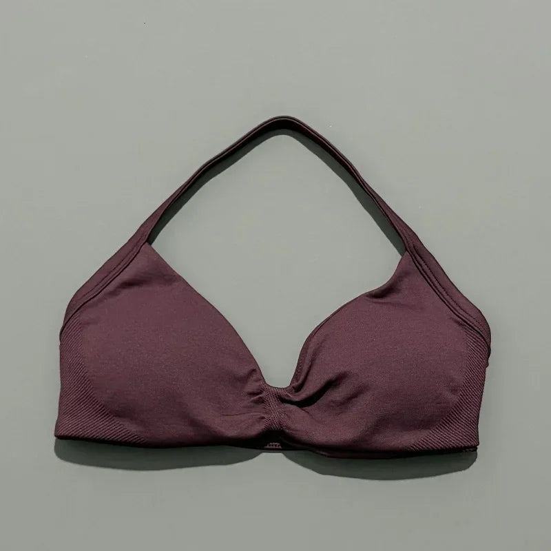 Histello Women’s Strappy Sports Bra - Seamless High-Support Yoga, Running and Workout Halter Top