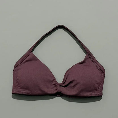 Histello Women’s Strappy Sports Bra - Seamless High-Support Yoga, Running and Workout Halter Top