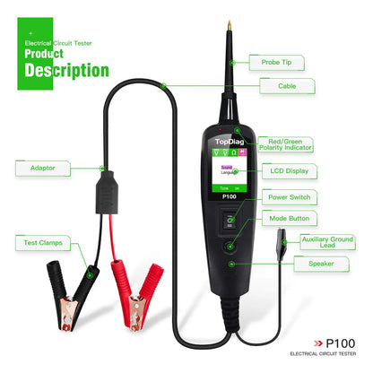 Automotive Circuit Tester Power Probe Kit - 12/24V Voltage & Resistance Diagnostic Tool for Over-Load/Short Circuit Testing