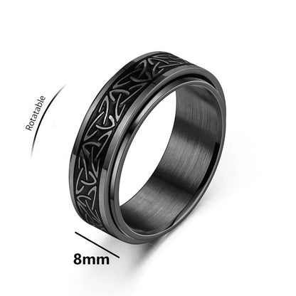 Viking Celtic Knot Rune Ring for Men - Rotating Stainless Steel Anti-Stress & Anxiety Relief Spinning Ring (Anillo Antiestres)