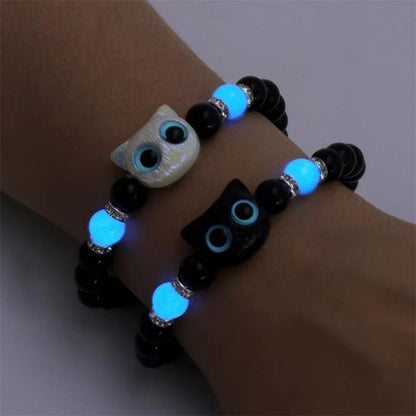 Luminous Cat Matching Bracelets for Couples | Glow-in-the-Dark Black & White Friendship Bangles | Cute Gift for Him & Her