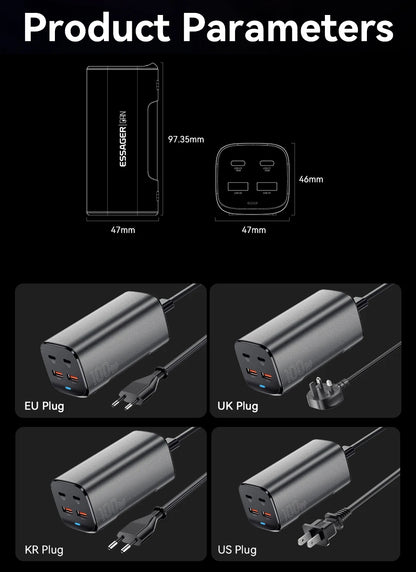 Essager 100W GaN USB-C Charger – Fast Desktop Charger with QC 4.0/3.0 PD for MacBook, iPhone 15, Samsung, Laptop & POPC