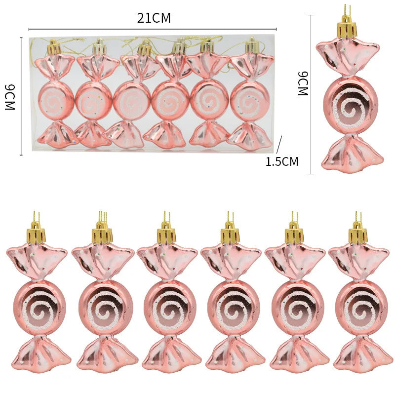 6PCS Christmas Candy Cane & Lollipop Hanging Ornaments – Festive Tree Pendants for Home Holiday Decor