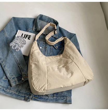 2025 Trendy Women's Soft Cloth Shoulder Bag – Solid Color, Y2K Casual Style, Crossbody Handbag for Students