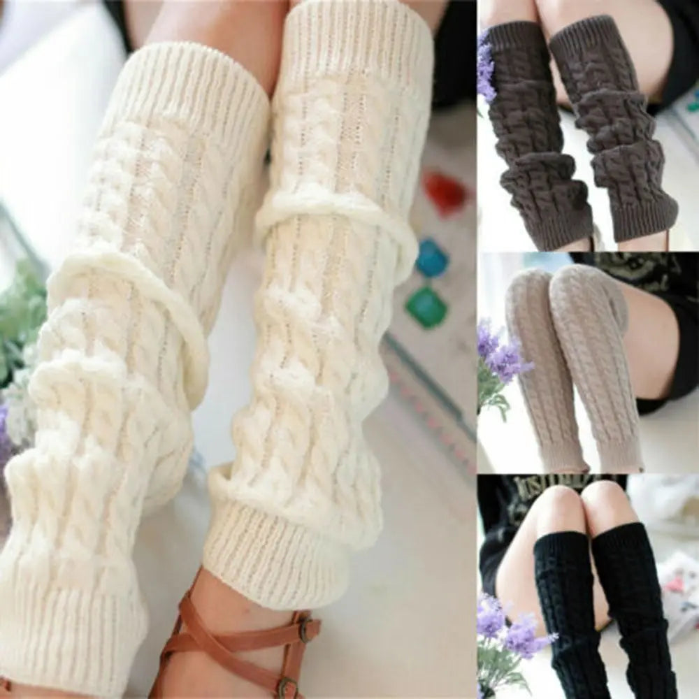Vintage Women's Warm Crochet Knit Cable Leg Warmers - Thermal Boot Covers for Winter