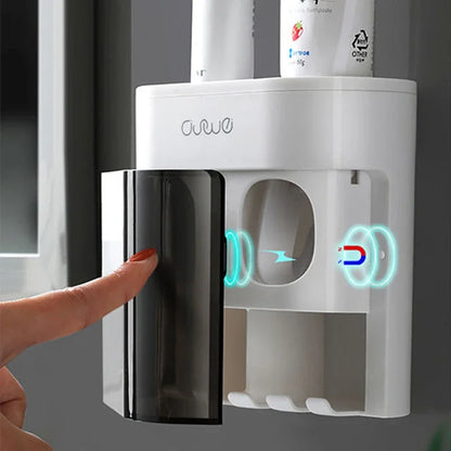 Effortless Toothpaste Dispenser with Magnetic Toothbrush Holder - Wall Mounted Bathroom Accessories
