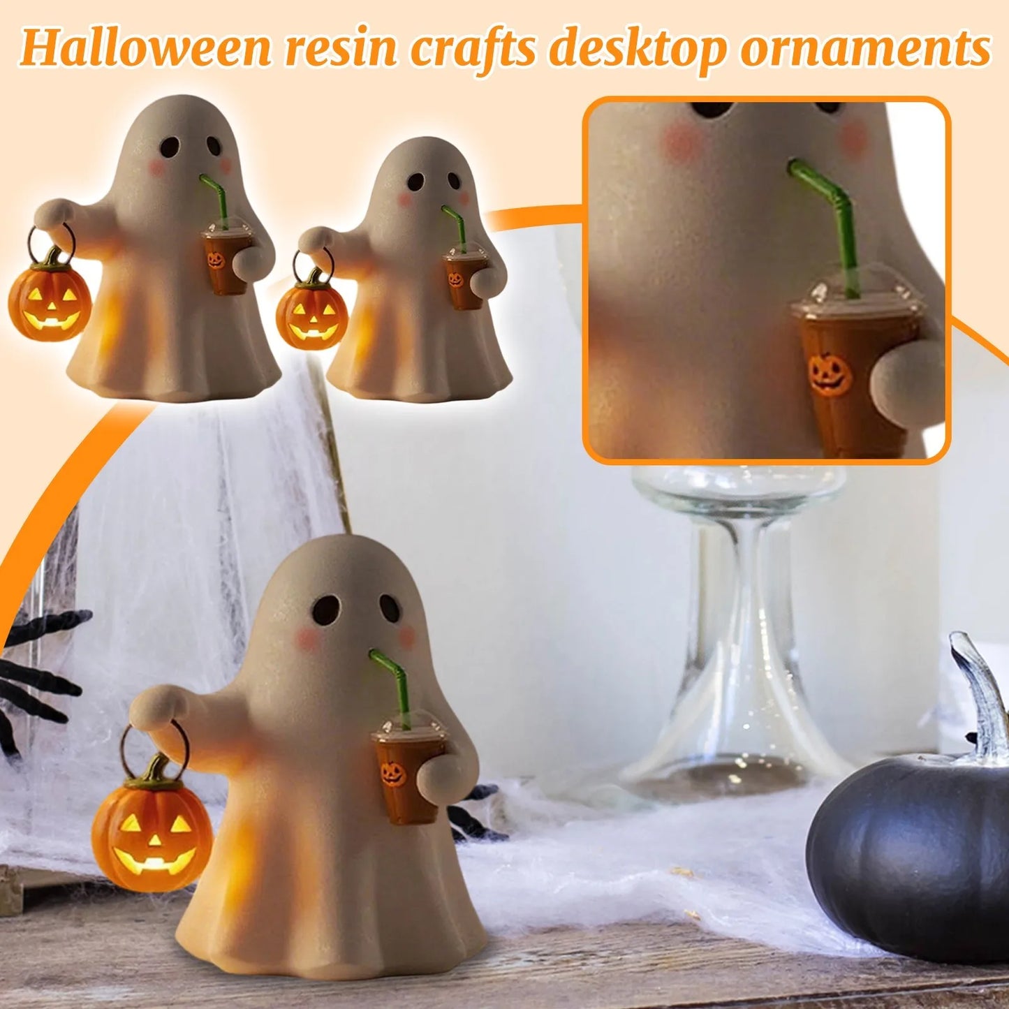 Cute Ghost Resin Nightlight – Halloween Home Decoration, Creative Craft Atmospheric Decor for Spooky Holiday Ambience
