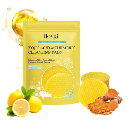 40/50pcs Turmeric & Kojic Acid Exfoliating Cleansing Pads – Facial Sponges for Daily Skin Care & Deep Cleansing