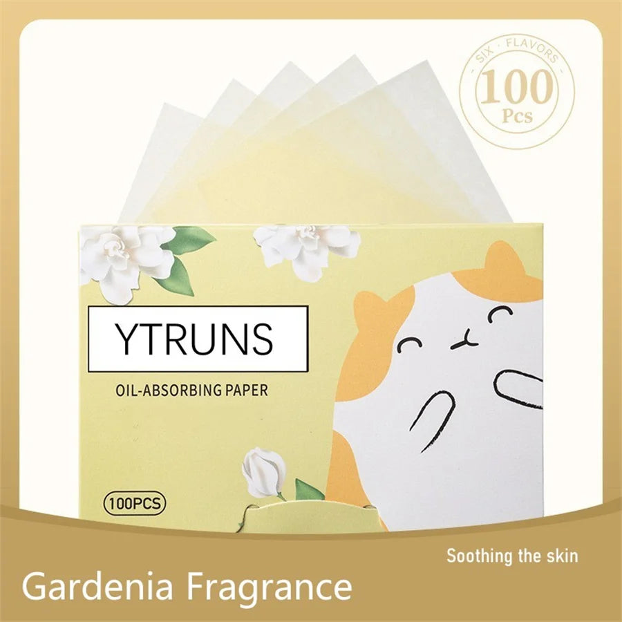 100pcs Fragrance Oil-Absorbing Face Paper - Green Tea, Gardenia, Chamomile, Lavender, Rose & Bamboo Charcoal Blotting Sheets