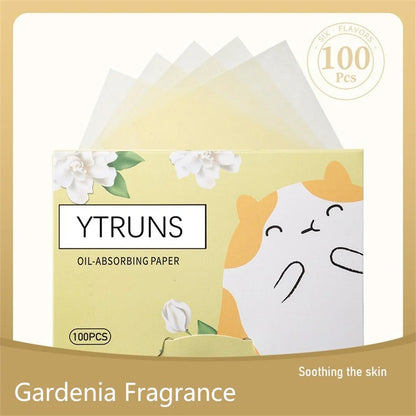 100pcs Fragrance Oil-Absorbing Face Paper - Green Tea, Gardenia, Chamomile, Lavender, Rose & Bamboo Charcoal Blotting Sheets
