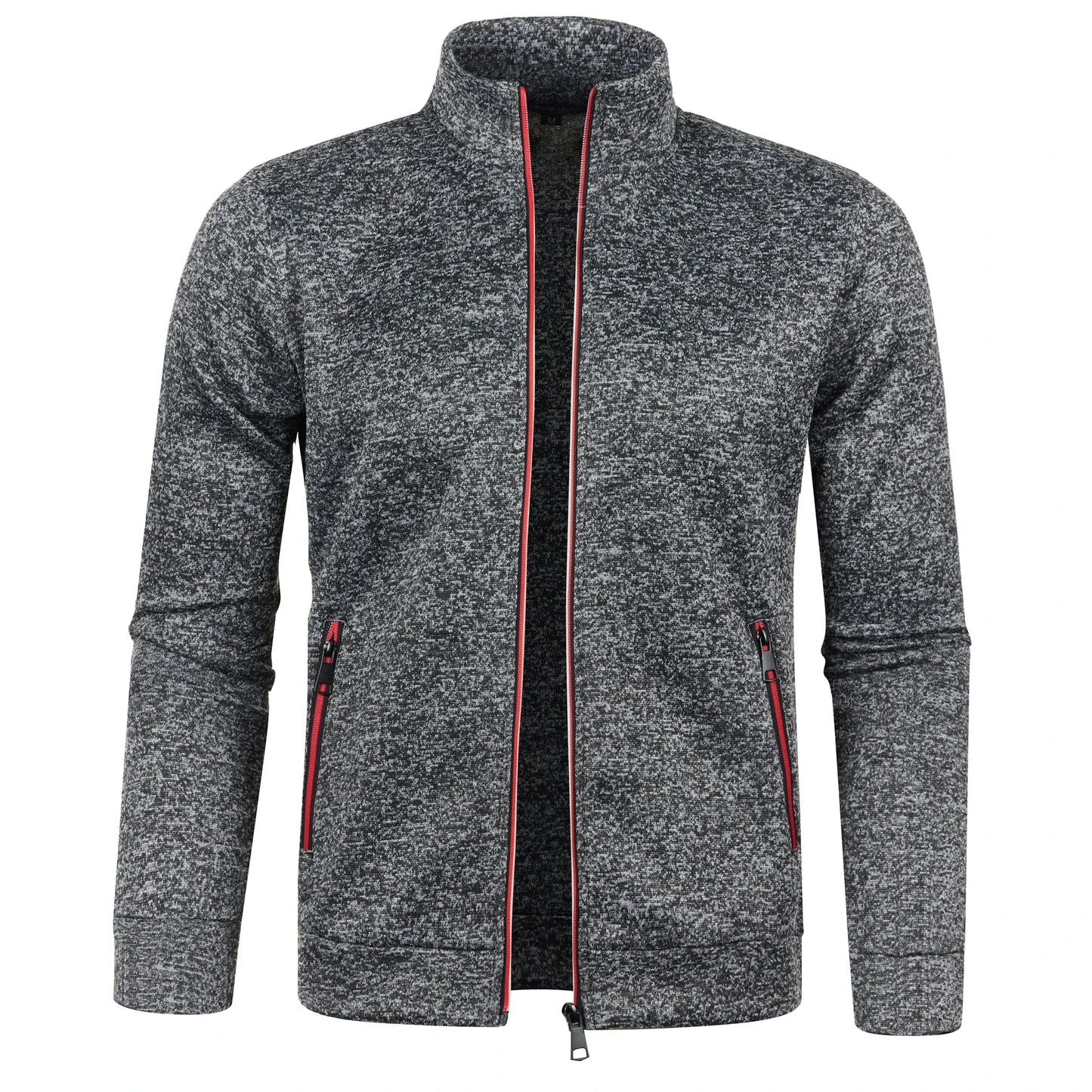 Men's Autumn Winter Zipper Sweater Jacket - Color Block Long Sleeve Slim Fit Plush Casual Warm Coat
