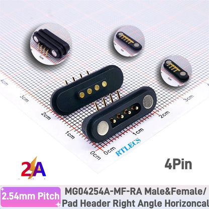 Magnetic Pogo Pin Connector - 2A Waterproof Spring-Loaded 2.54mm Male Female DC Power Socket, 2/3/4/5/6 Position Contact Strip