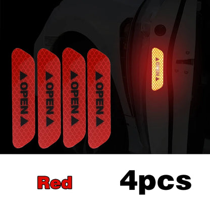 4PCS Reflective Car Door Safety Stickers — Warning Decals for Interior & Exterior Vehicle Protection