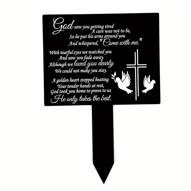 Waterproof Memorial Suncatcher Grave Marker – Black Remembrance Plaque Stake with Dove for Cemetery & Garden