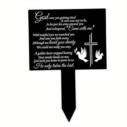 Waterproof Memorial Suncatcher Grave Marker – Black Remembrance Plaque Stake with Dove for Cemetery & Garden