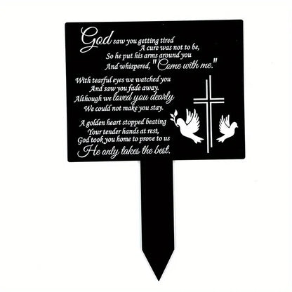 Waterproof Memorial Suncatcher Grave Marker – Black Remembrance Plaque Stake with Dove for Cemetery & Garden