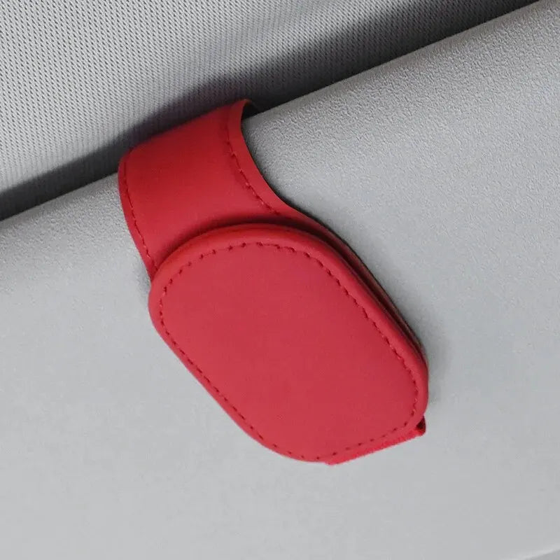 Universal Car Sun Visor Glasses Holder Clip – Magnetic Leather Eyeglass Hanger Storage Organizer Auto Accessories