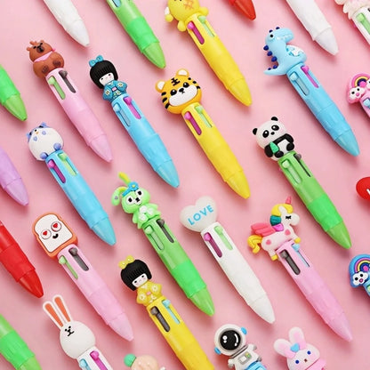 Cartoon Mini 4-Color Ballpoint Pen – Cute Multicolor Click Pen for School, Office, and Journaling