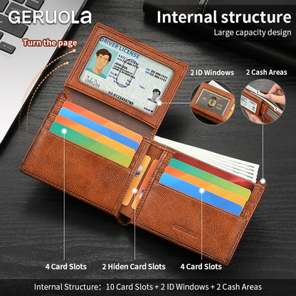 Bestseller 2526 Short Style Genuine Top-Grain Cowhide Leather Wallet with RFID Blocking & Multiple Card Slots – Compact Men’s Wallet Card Holder