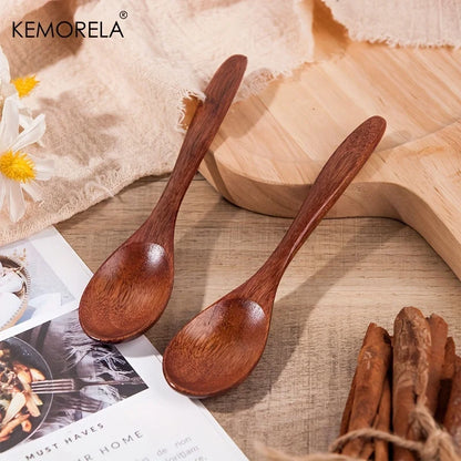 6pcs Wooden Coffee & Tea Spoon Set — Long Handle Honey Dessert Stirring Teaspoons Tableware