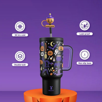 Meoky 40oz Halloween Tumbler with Straw – Insulated Stainless Steel Coffee Cup, Leak-Proof, Non-Slip, Portable Vacuum Car Mug