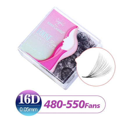 SONG LASHES 3D–16D Premade Volume Fans – Slim Narrow Stem Russian Style Eyelash Extensions, Sharp Point Base