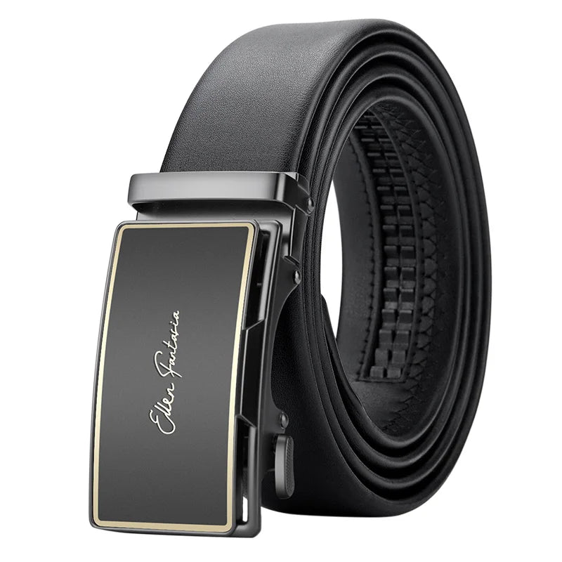 OYIFAN Men’s Genuine Leather Belt – Designer Alloy Buckle Automatic Ratchet Belt