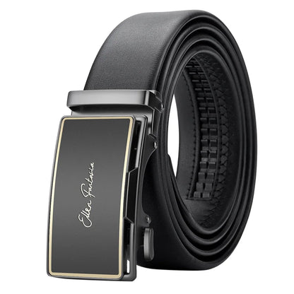 OYIFAN Men’s Genuine Leather Belt – Designer Alloy Buckle Automatic Ratchet Belt