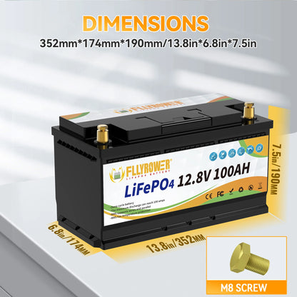 12V 100Ah LiFePO4 Battery Pack – 12.8V Lithium Iron Phosphate with 100A BMS for RV, Boat, Inverter, Solar & Wind Power Systems