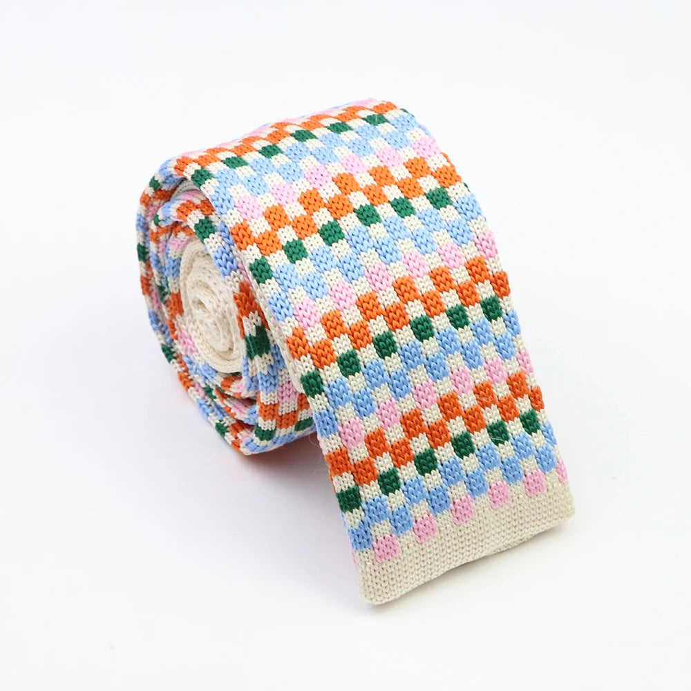 Classic Knit Neck Tie for Men — 6cm Plaid & Dots Casual Business Wedding Tie
