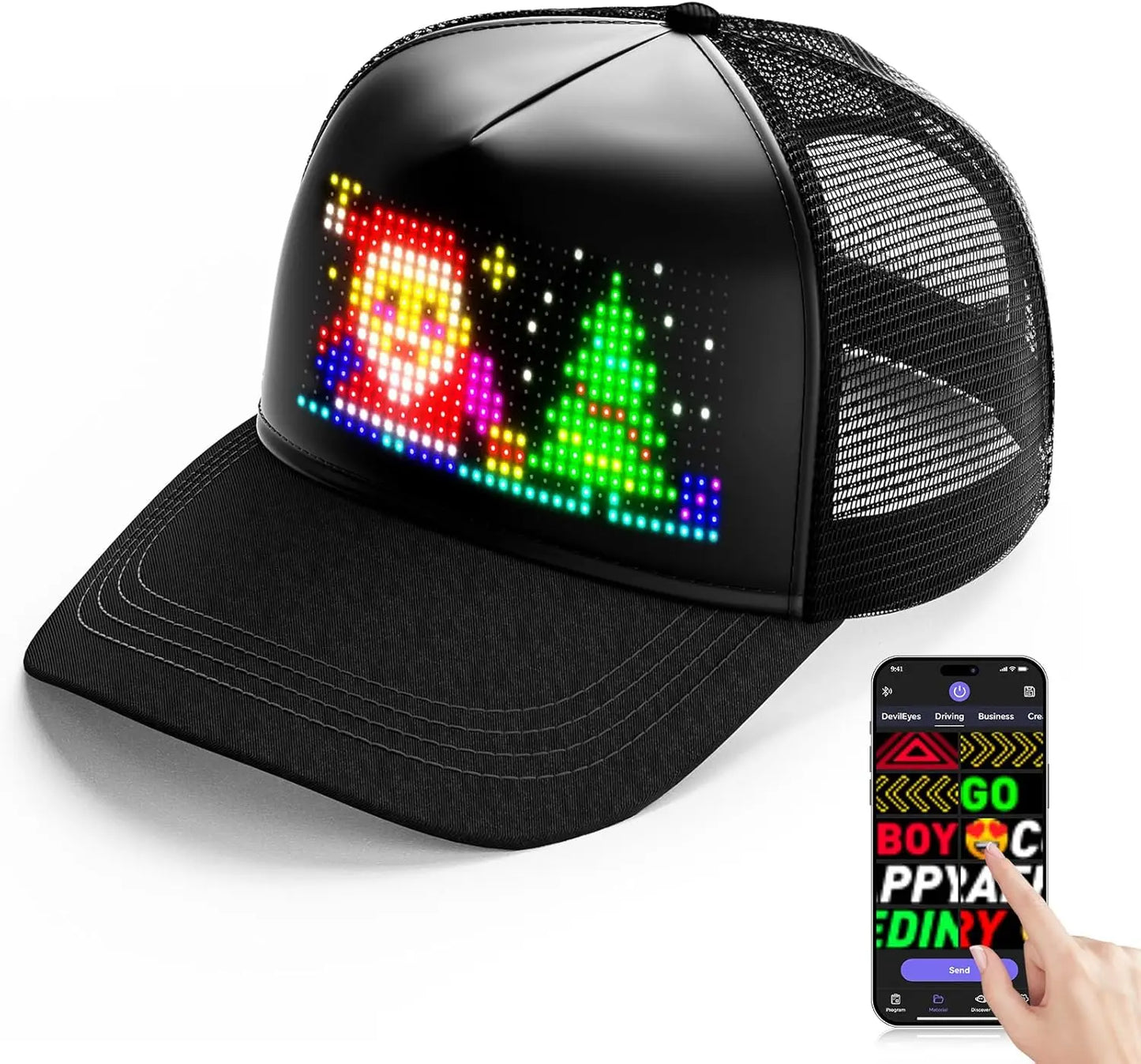 LED Baseball Cap - USB Rechargeable Bluetooth Scrolling Message Display Hat