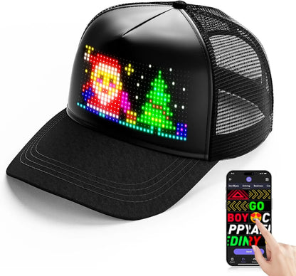 LED Baseball Cap - USB Rechargeable Bluetooth Scrolling Message Display Hat