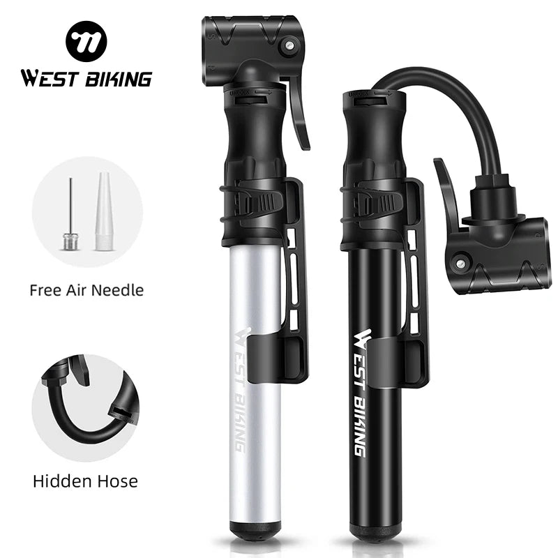 WEST BIKING Mini Bicycle Pump - Portable Aluminum Alloy Tire Inflator for MTB Road Bike Schrader Presta Valve