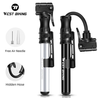 WEST BIKING Mini Bicycle Pump - Portable Aluminum Alloy Tire Inflator for MTB Road Bike Schrader Presta Valve