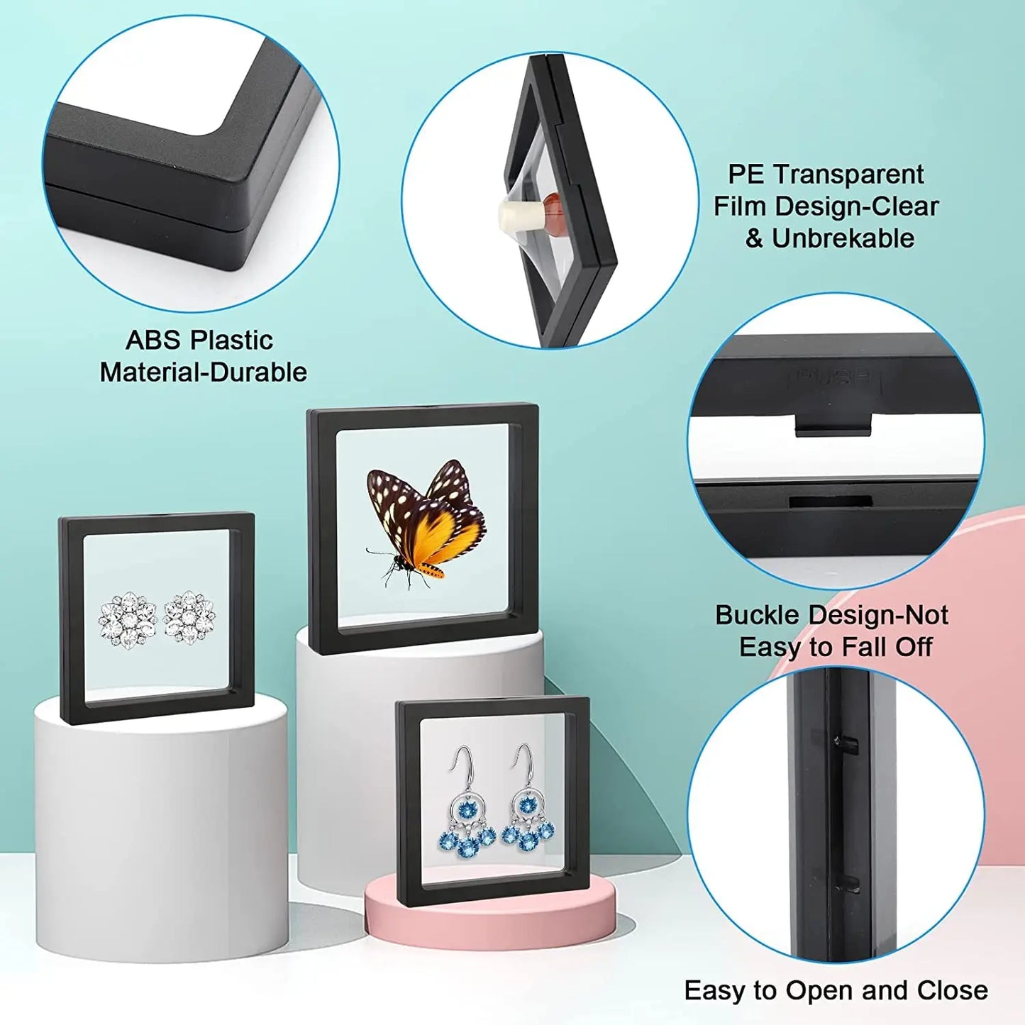 10-Pack 3D Floating Frame Display Stand – Transparent Jewelry Storage Case