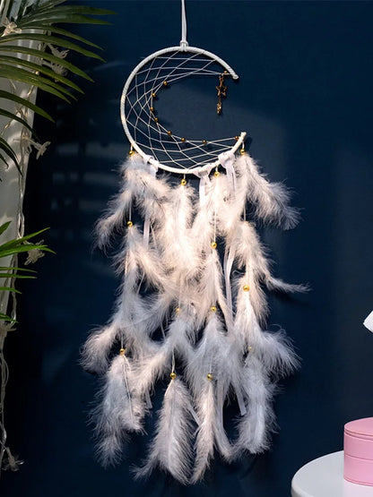 Hand-Woven Moon Dream Catcher Feather Wind Chimes - Bedroom Wall Hanging Ornaments for Home Decoration, Birthday and Festival Gifts, Crafted with Love