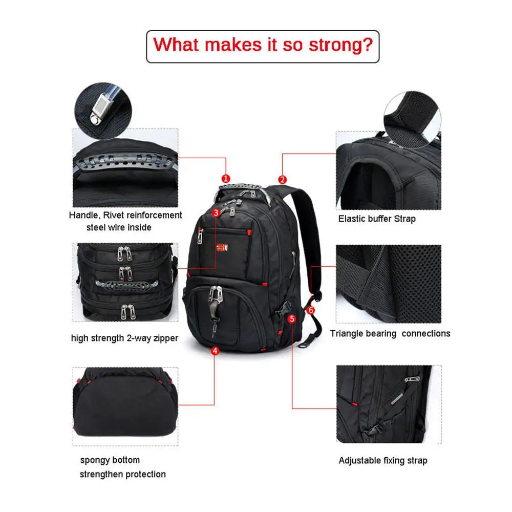 Swiss Multifunctional 17 Inch Laptop Backpack – Durable Travel Bag with USB Charging Port, Water-Resistant College Bookbag