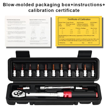 RIDERACE 15PCS Bicycle Torque Wrench Set | 1/4" 2-24Nm Dual Direction Allen Key & Socket Spanner Kit
