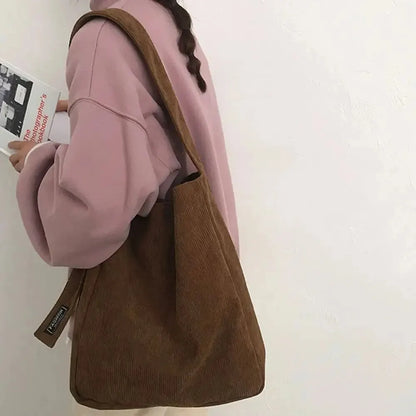 Fashionable Women’s Corduroy Shoulder Bag - Soft Handbag Tote with Large Capacity - Ideal for Girls and Students