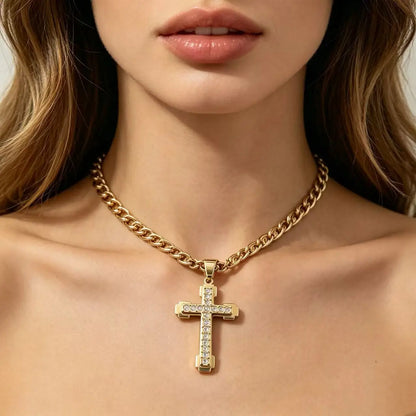 HNSP Stainless Steel Zircon Cross Necklace Pendant – Luxury Jewelry Accessories for Men & Women Fashion Gift