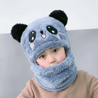 Fashionable Autumn/Winter Children's Cartoon Scarf & Hat Set - Double Layer Wool, Warm for Boys & Girls