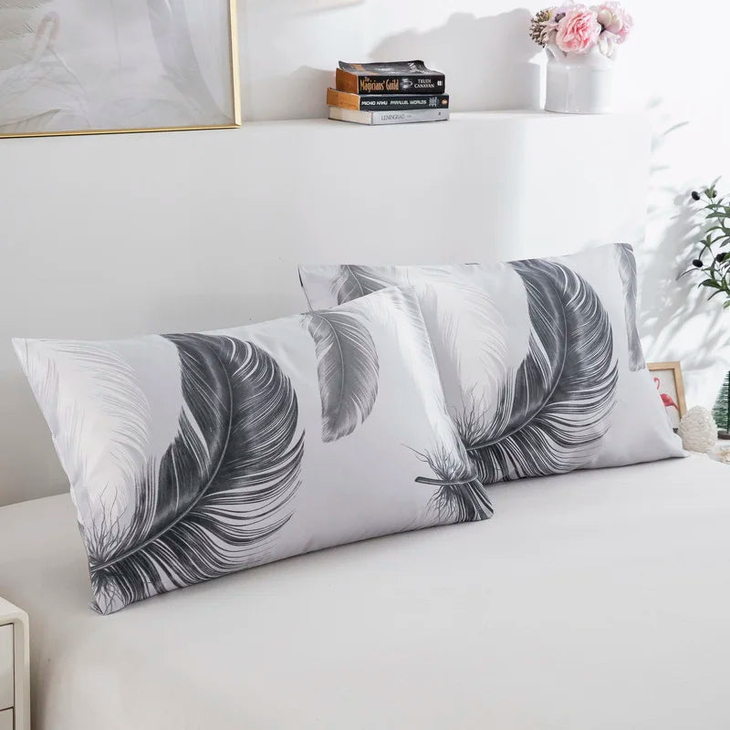 Grey Feather Duvet Cover Set – Full/Queen Boho Bird Plume Luxury Soft Reversible Comforter for Kids & Teens