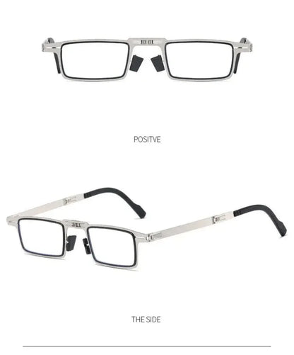 Unisex Folding Reading Glasses – Full Metal Frame, Transparent Lenses, Anti-Blue Light with Case