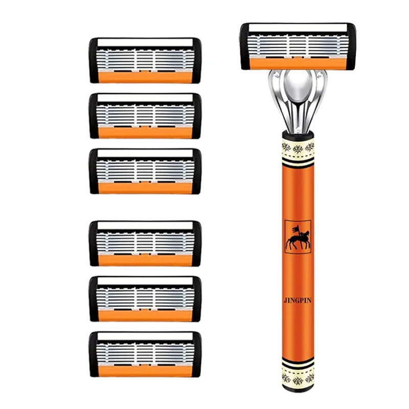 Men’s 6-Layer Safety Razor Set – High-Quality Sharp Stainless Steel Shaver with Replaceable Blades