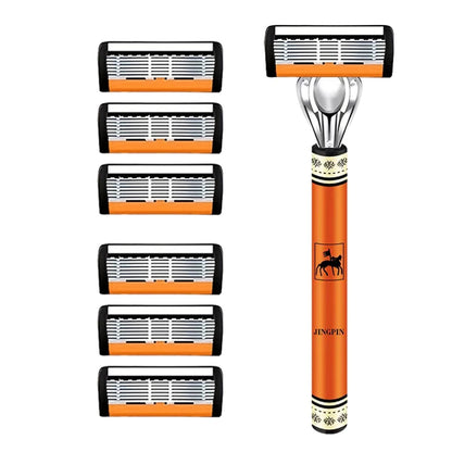 Men’s 6-Layer Safety Razor Set – High-Quality Sharp Stainless Steel Shaver with Replaceable Blades