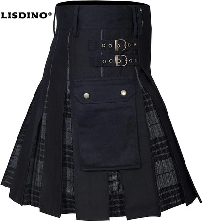 Men's Utility Hybrid Kilt - 100% Cotton Denim Tartan Style Box Pleated Traditional Kilt